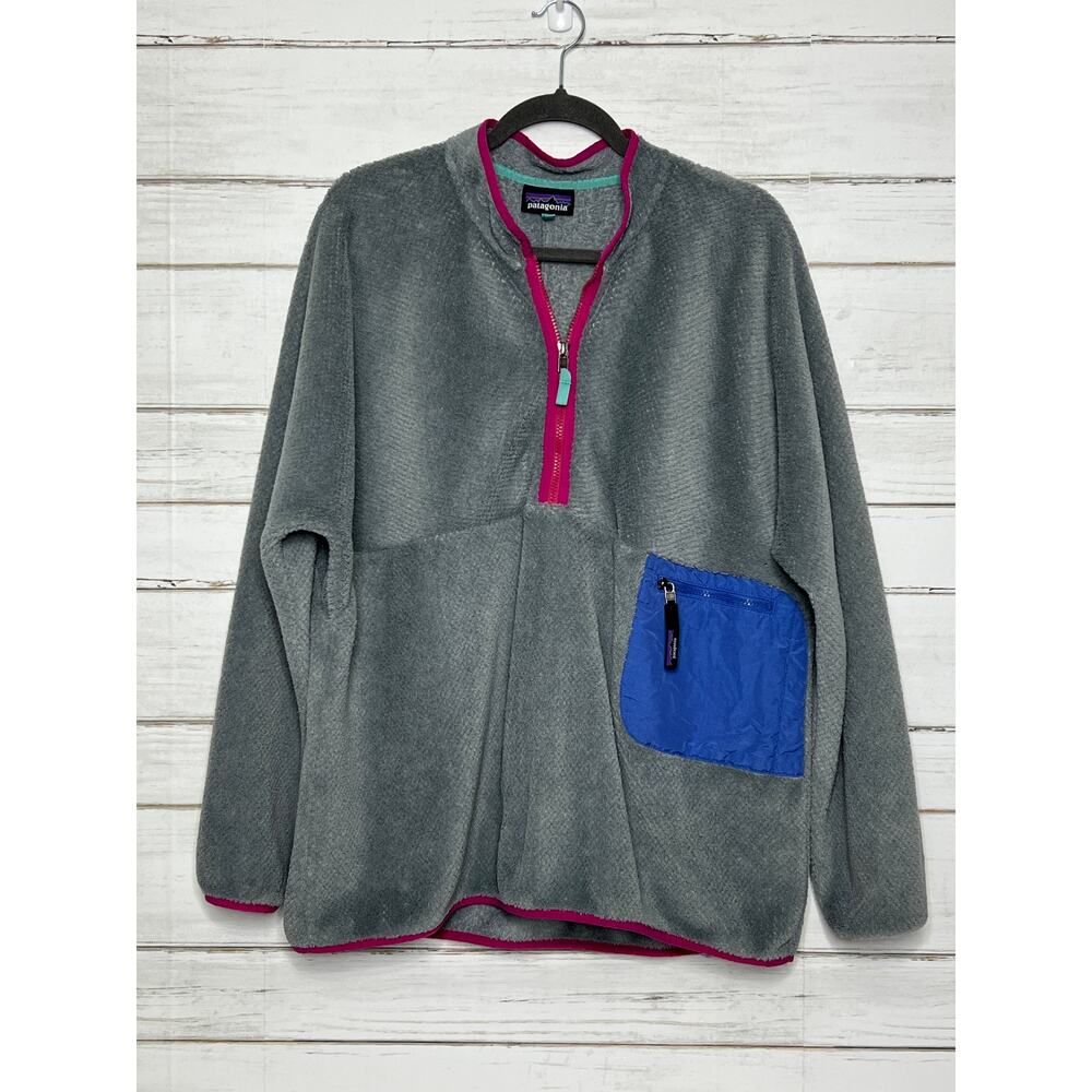 Patagonia Size 1X Synchilla Snap T Fleece Pullover Gray Pink Trim Polartec
